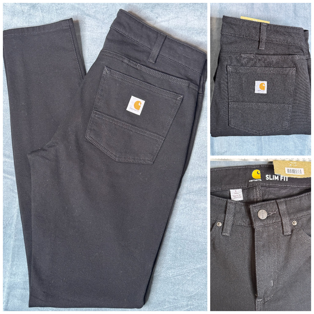 NWT Carhartt Womens Rugged Flex Slim Fit Black Work Pant Jeans Size 8 Tall